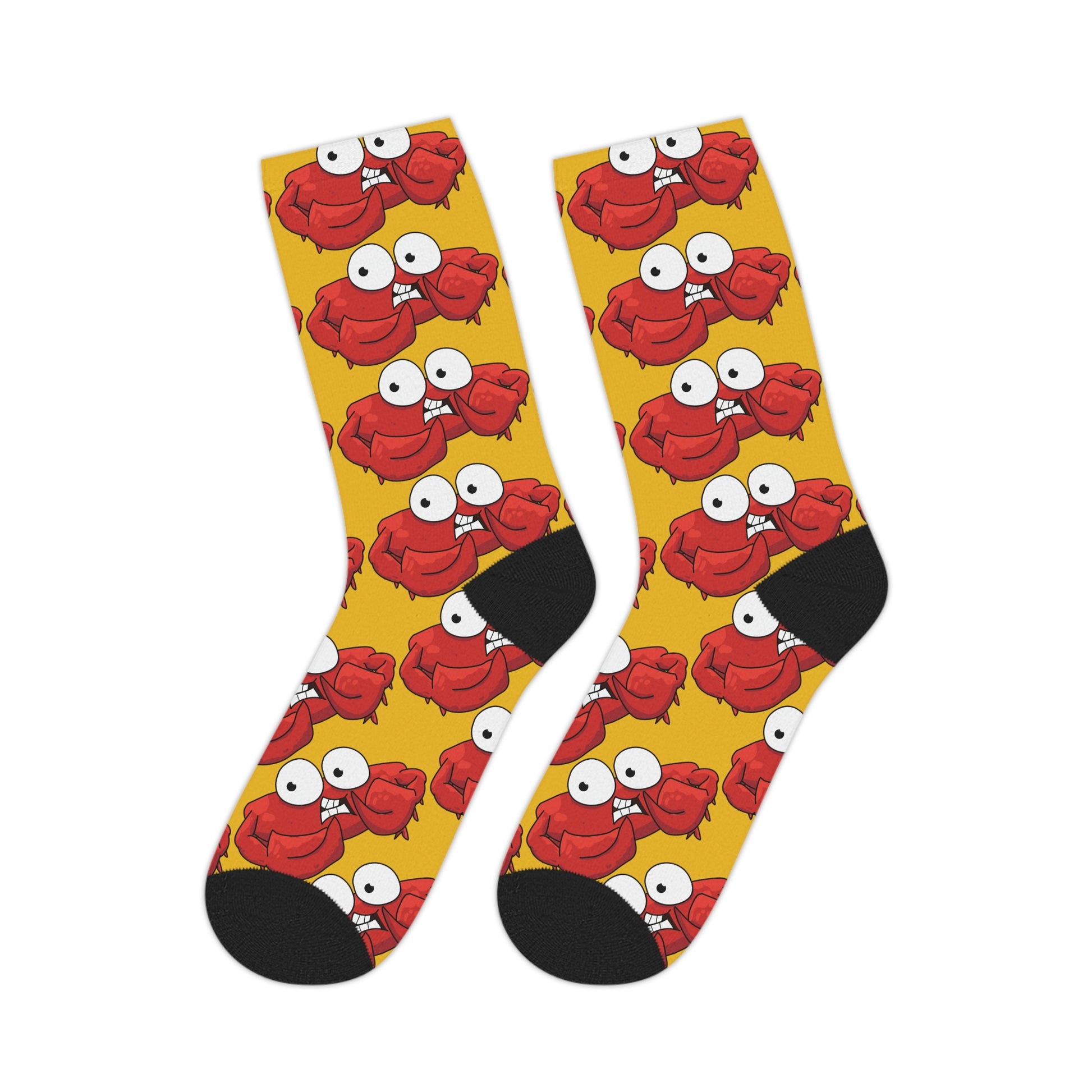 Red crab on yellow  -Mid-length Socks (8185591693631)