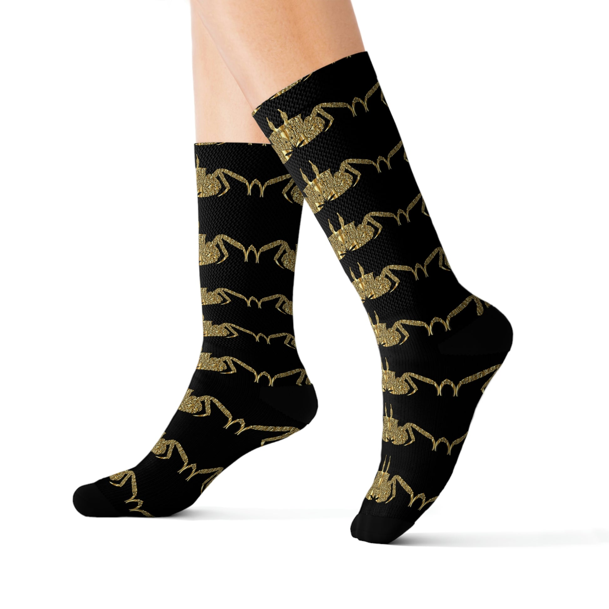 golden crab on black - Socks (8196316954943)