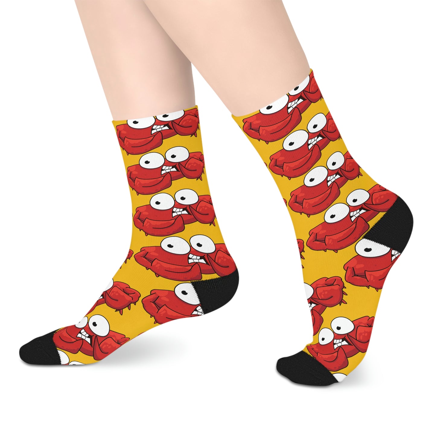 Red crab on yellow  -Mid-length Socks (8185591693631)