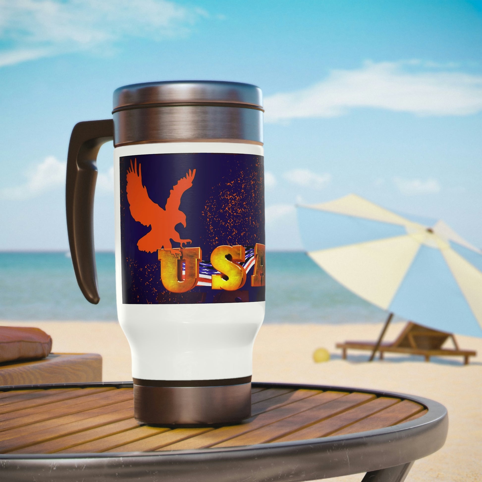 Red eagle  - Stainless Steel Travel Mug with Handle, 14oz (8215722131775)