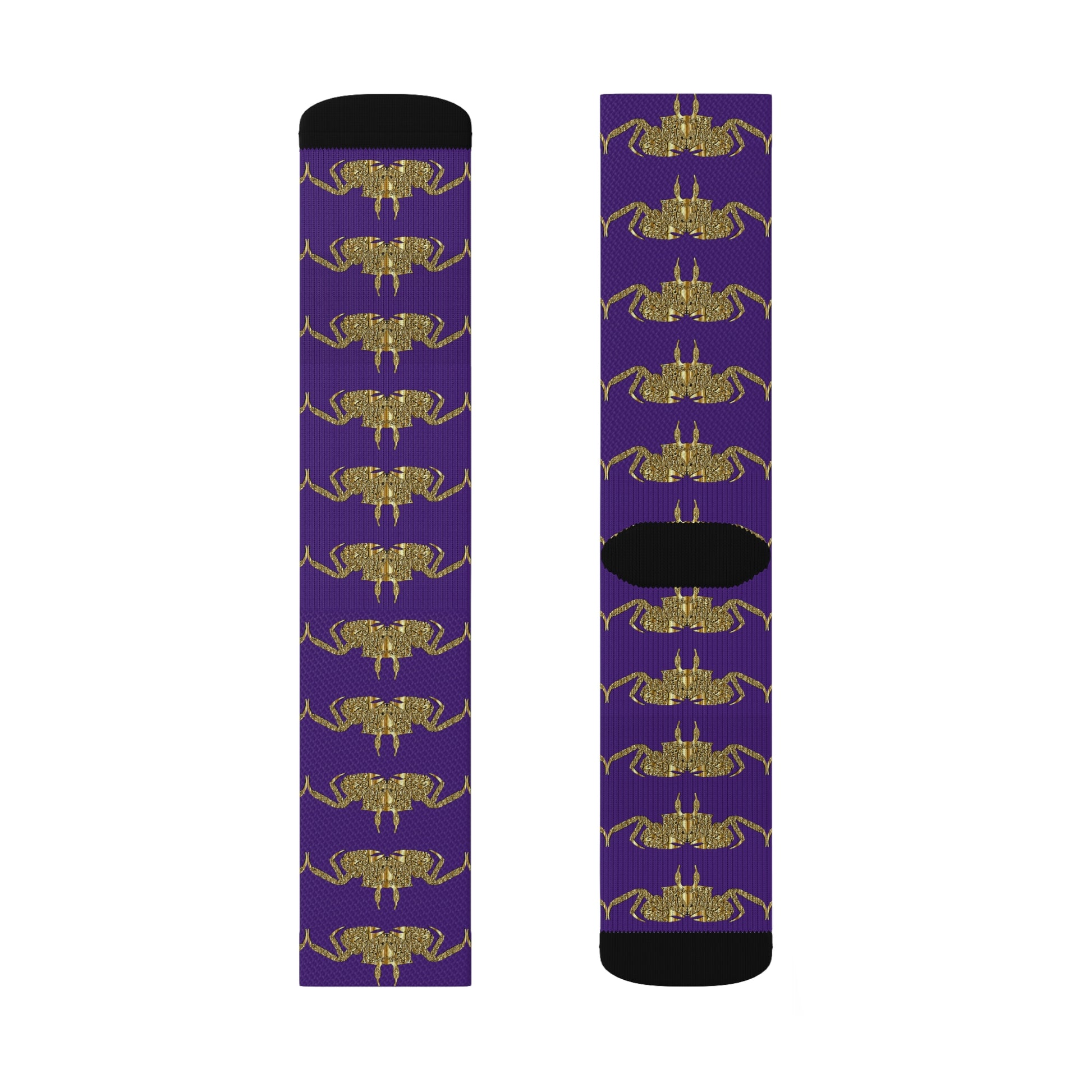 Golden crab on purple - Socks (8196317413695)