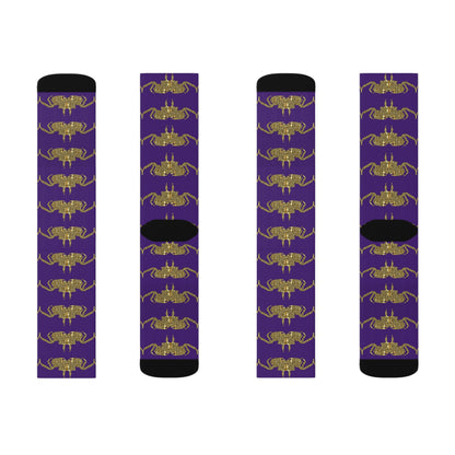 Golden crab on purple - Socks (8196317413695)