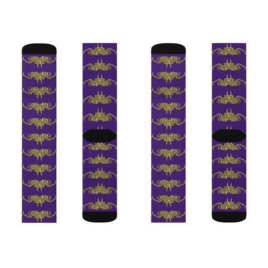 Golden crab on purple - Socks (8196317413695)