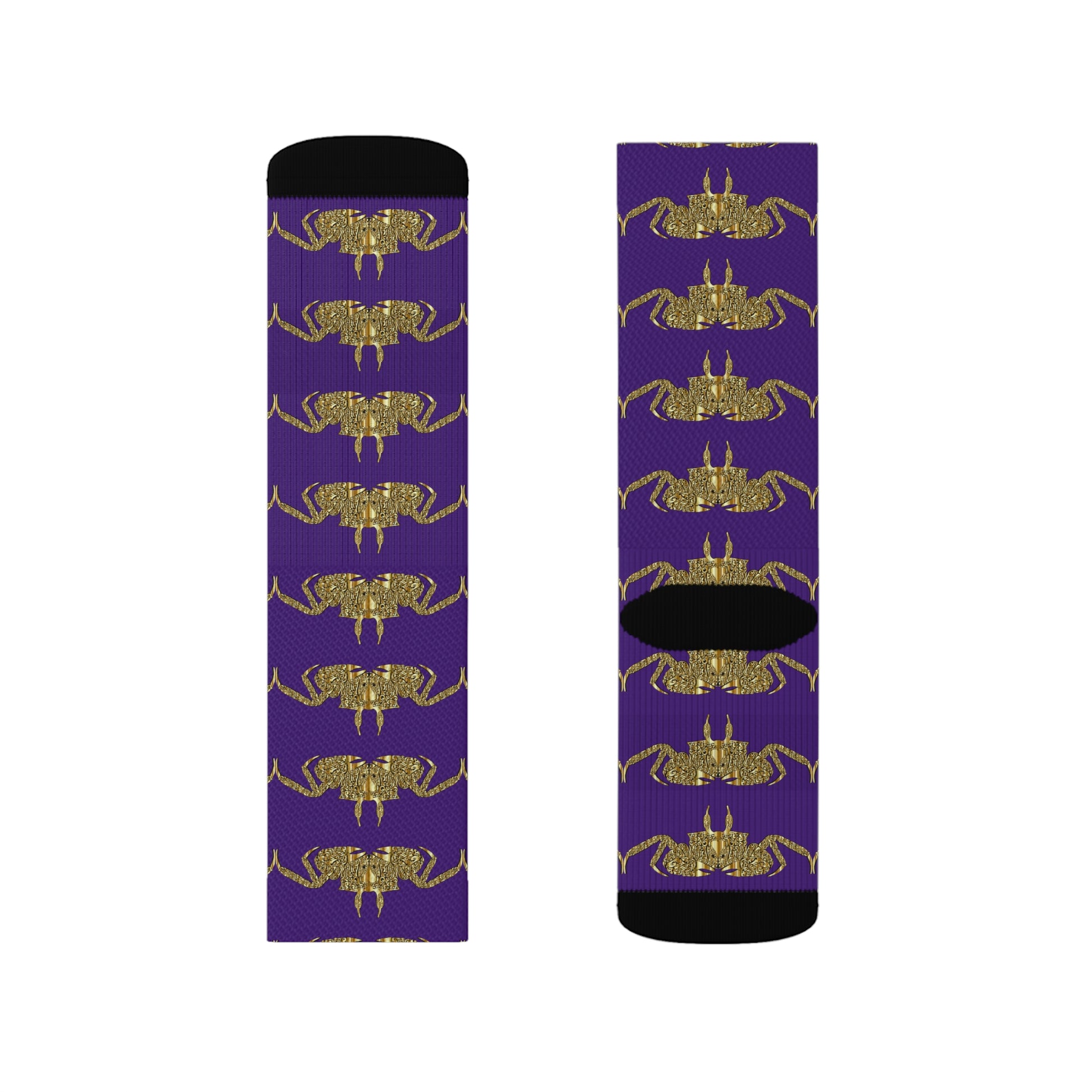 Golden crab on purple - Socks (8196317413695)