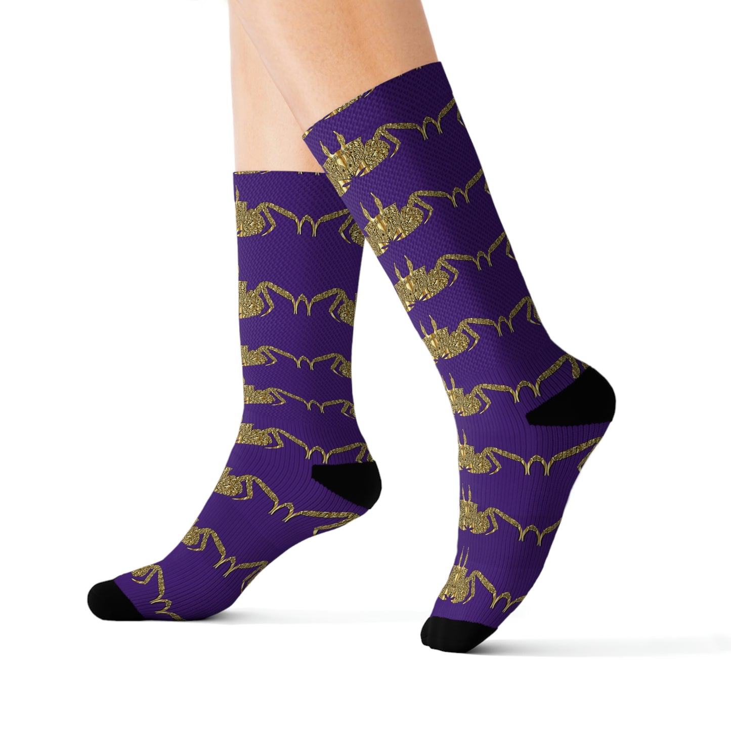 Golden crab on purple - Socks (8196317413695)