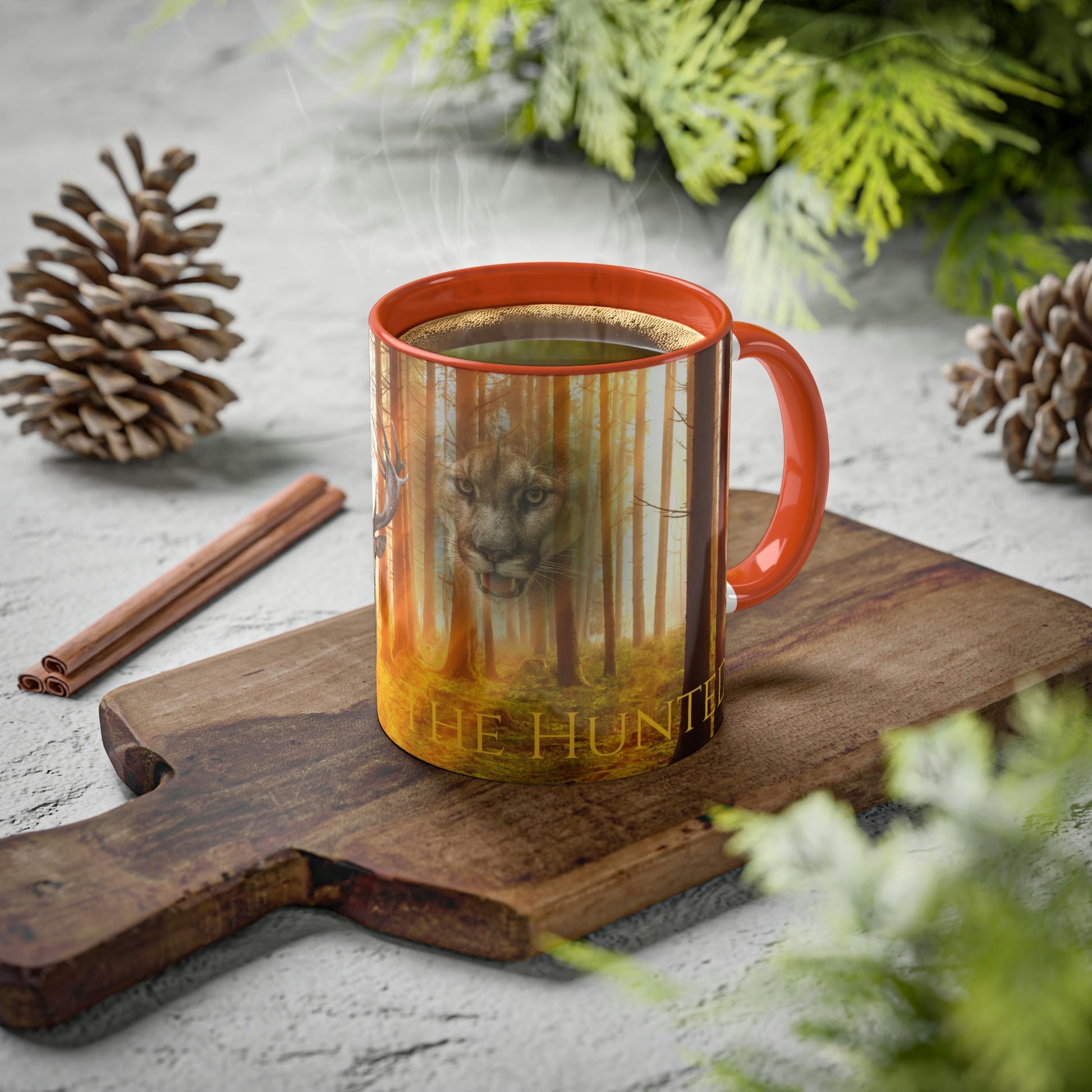 The Hunted--- elk and Couger   Colorful Mugs, 11oz (8215725670719)