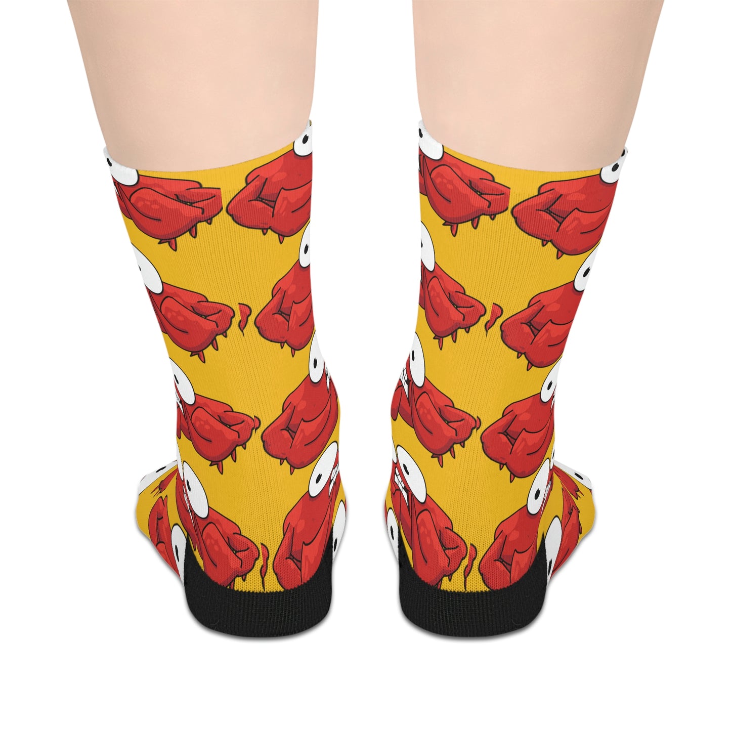 Red crab on yellow  -Mid-length Socks (8185591693631)