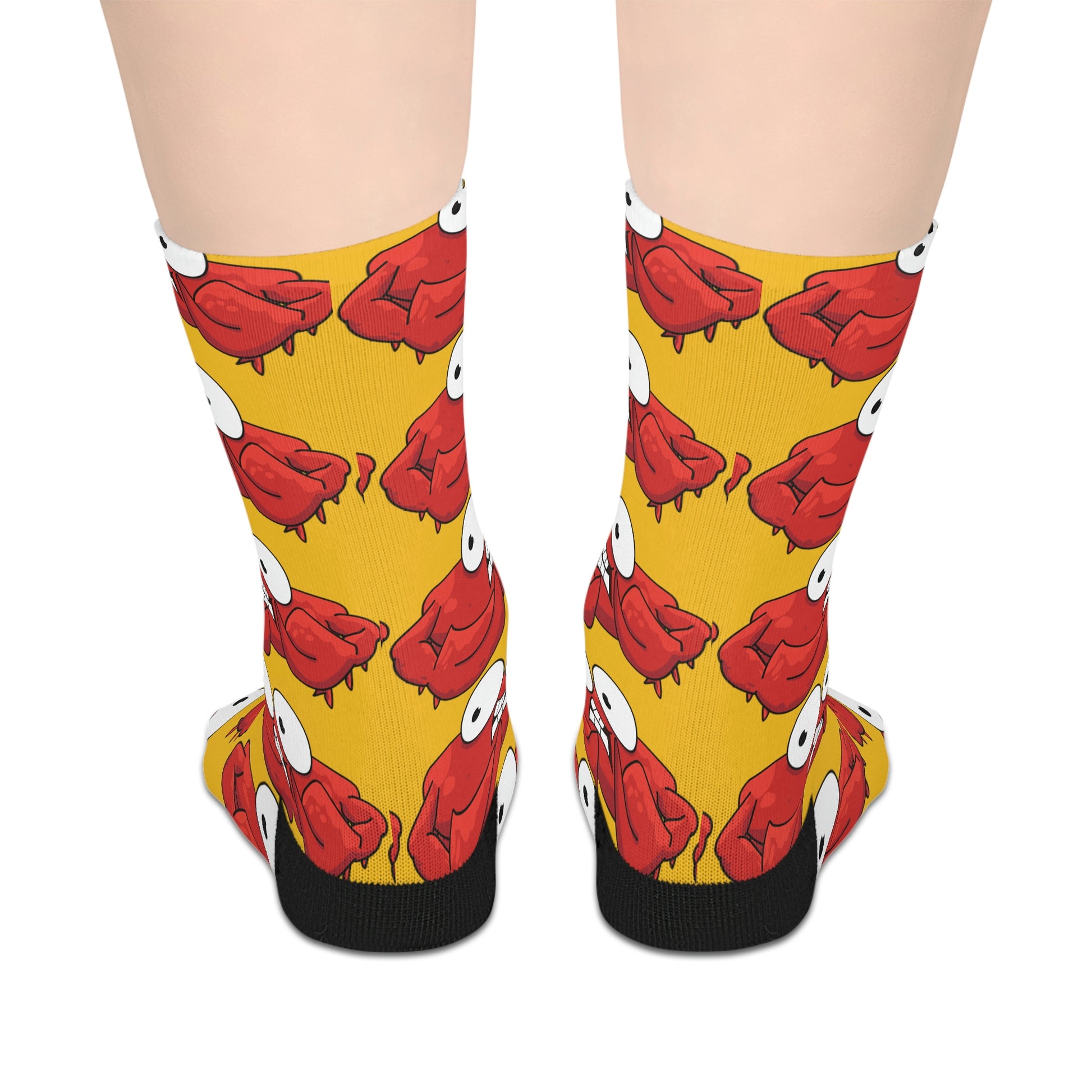 Red crab on yellow  -Mid-length Socks (8185591693631)