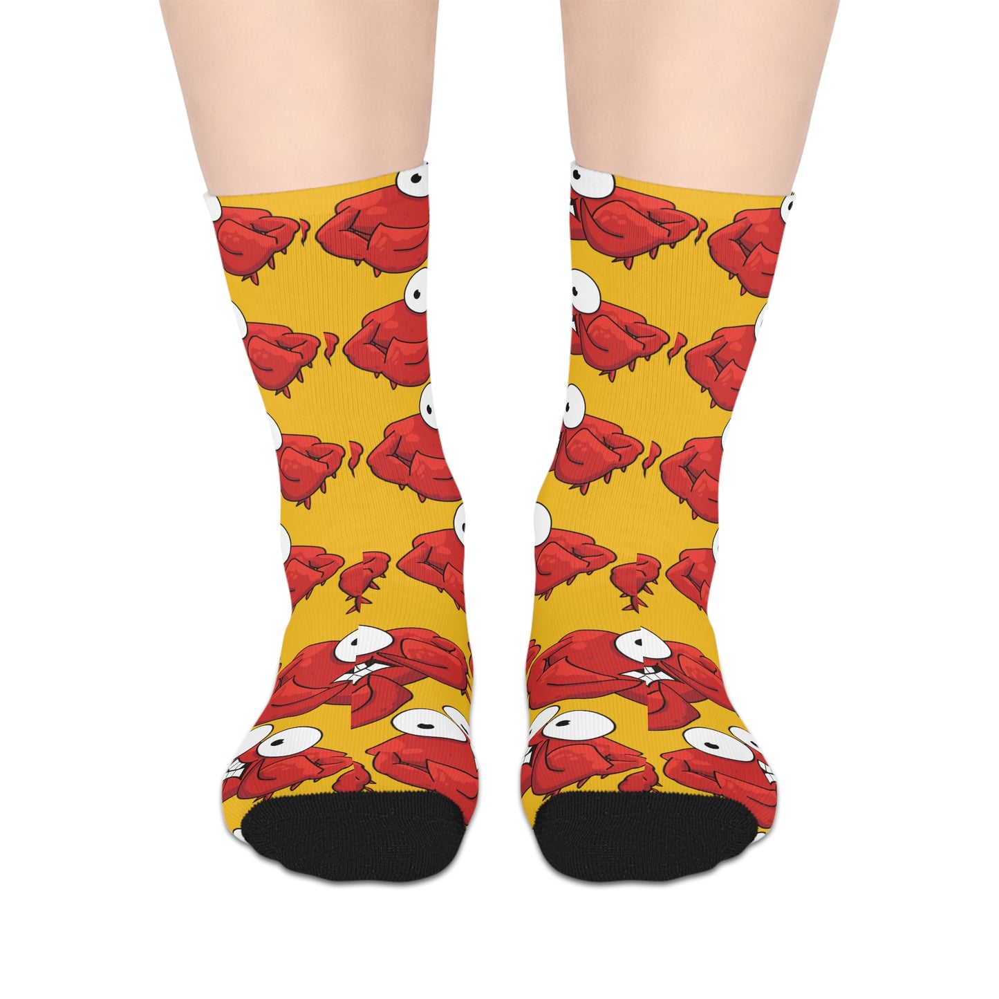 Red crab on yellow  -Mid-length Socks (8185591693631)
