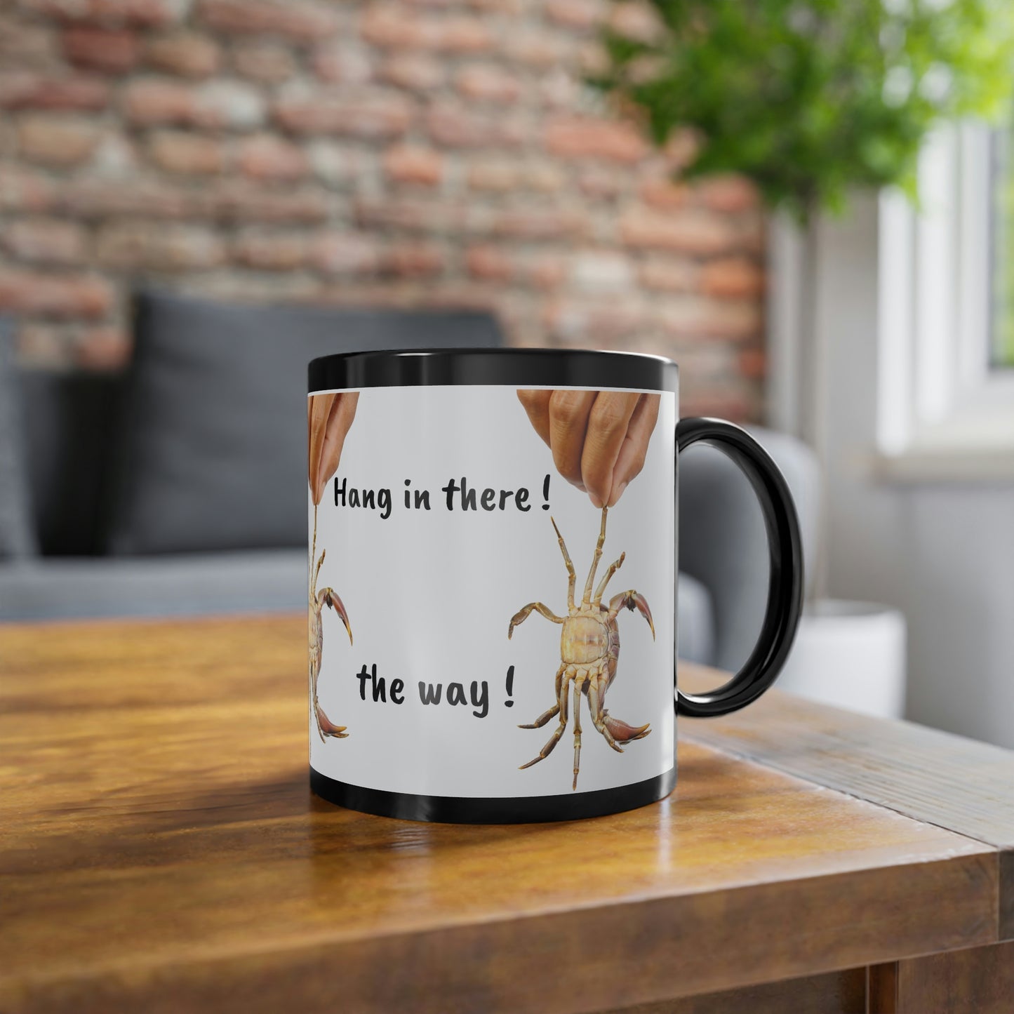 Hang in there , crab, Black Coffee Cup, 11oz (8185588744511)