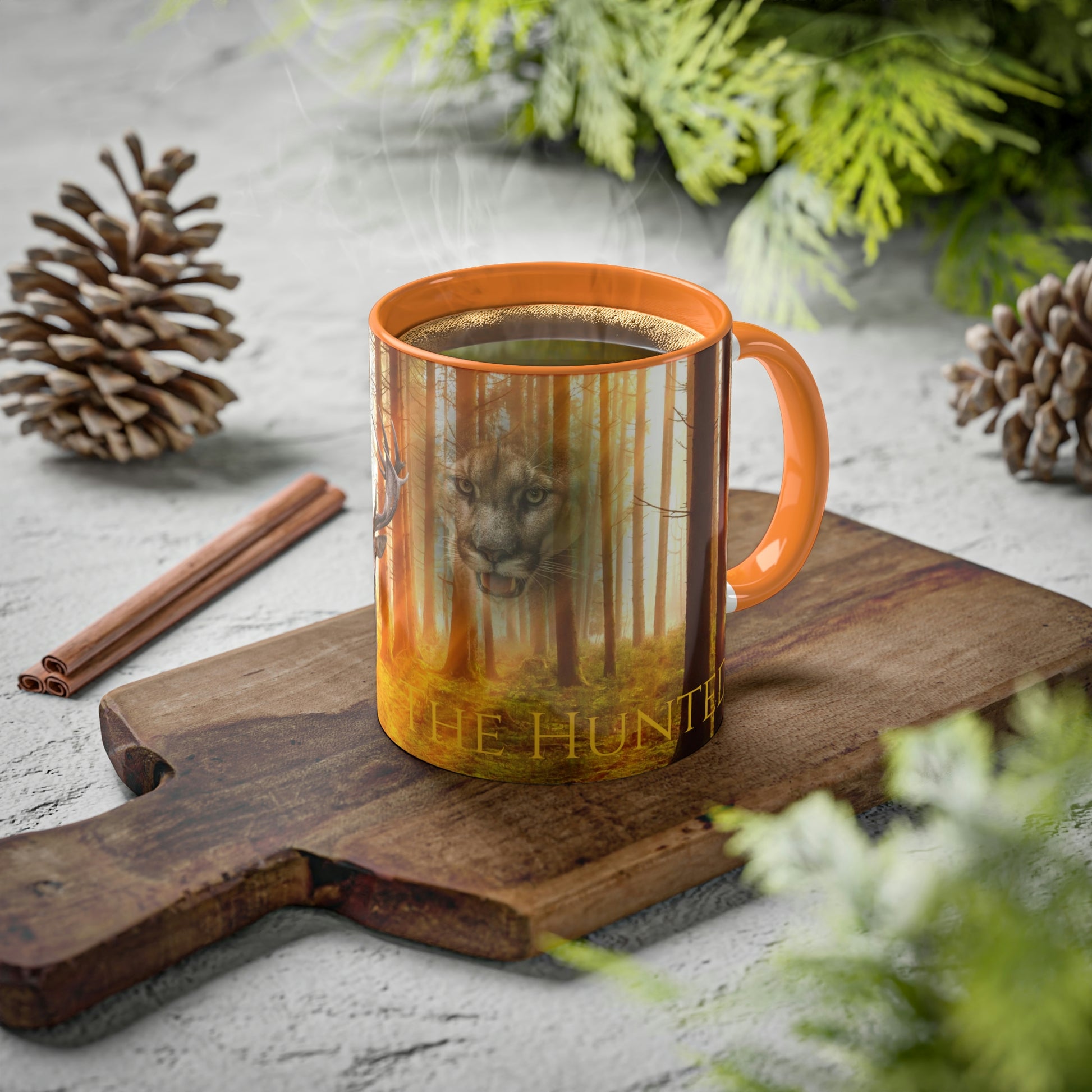 The Hunted--- elk and Couger   Colorful Mugs, 11oz (8215725670719)
