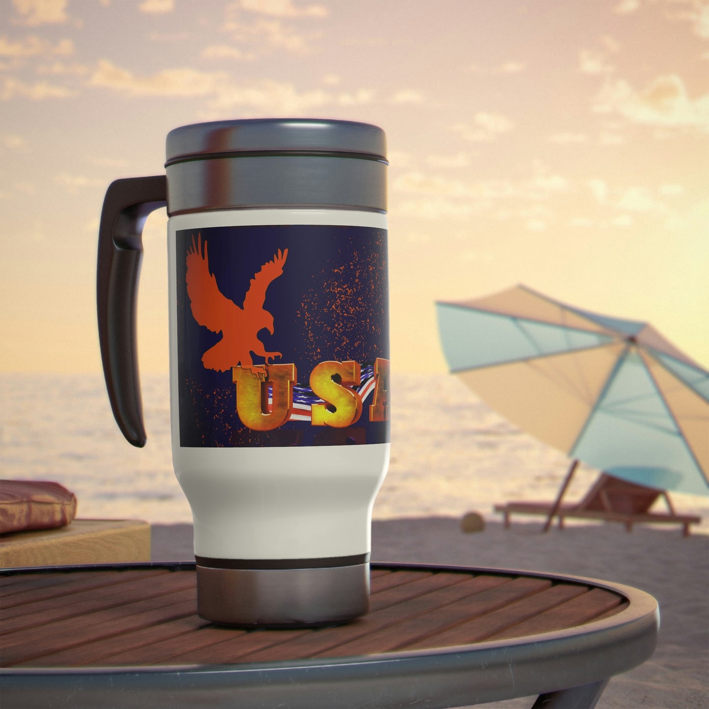 Red eagle  - Stainless Steel Travel Mug with Handle, 14oz (8215722131775)