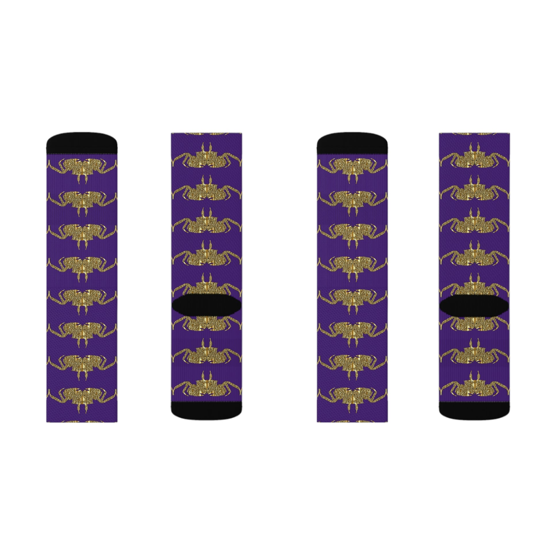 Golden crab on purple - Socks (8196317413695)