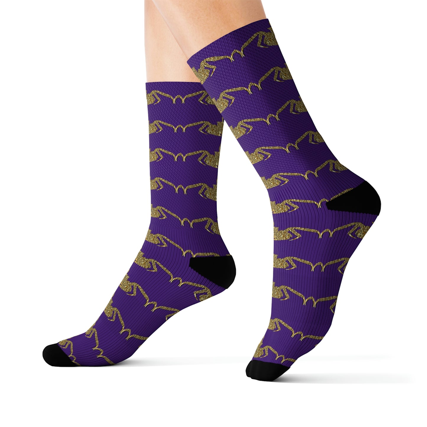 Golden crab on purple - Socks (8196317413695)