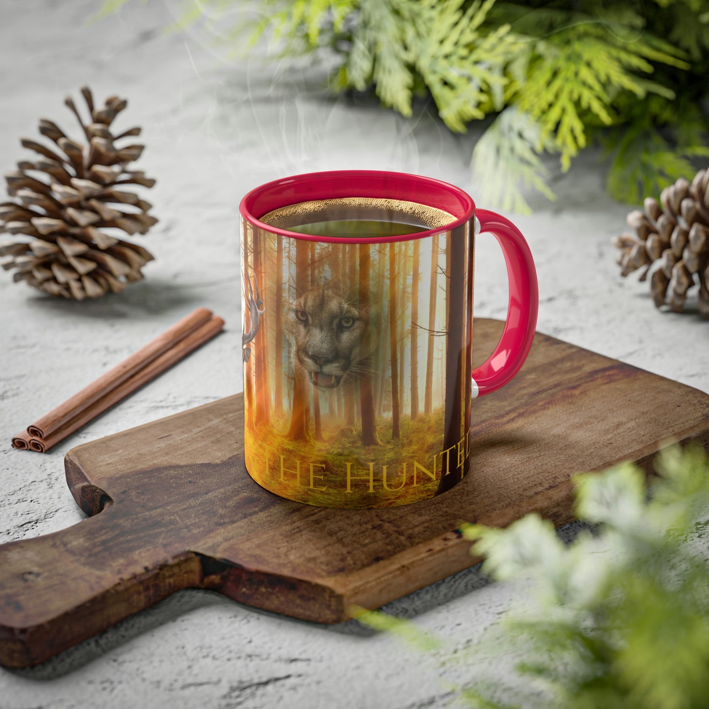 The Hunted--- elk and Couger   Colorful Mugs, 11oz (8215725670719)